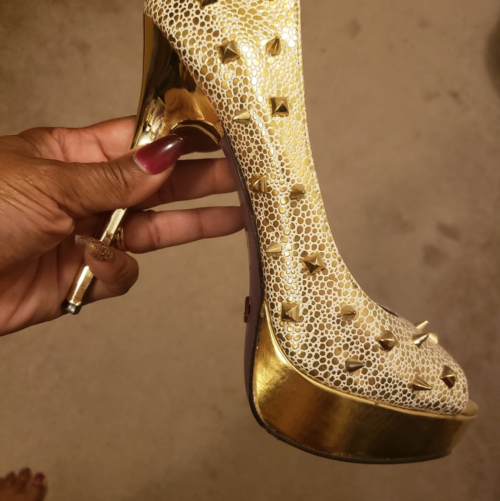 Gold Spiked Platform Heels Size 11
